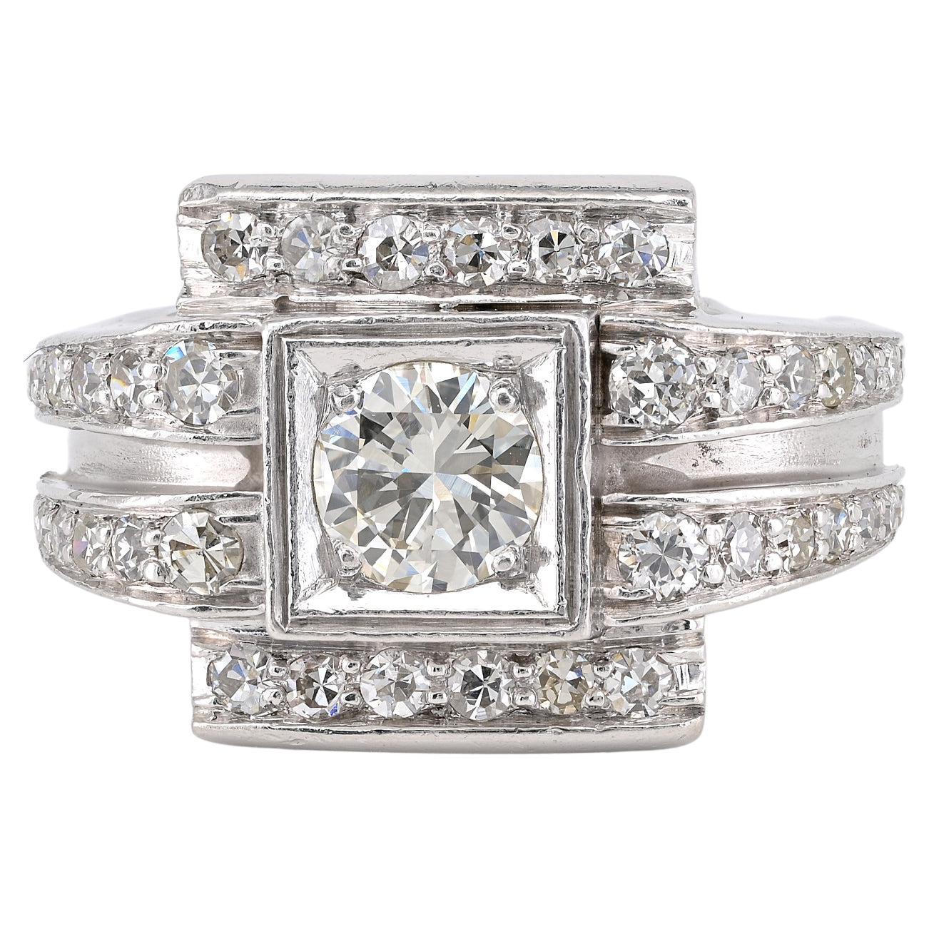 Art Déco tardío 1,50 qt. Anillo de platino con diamantes G VVS