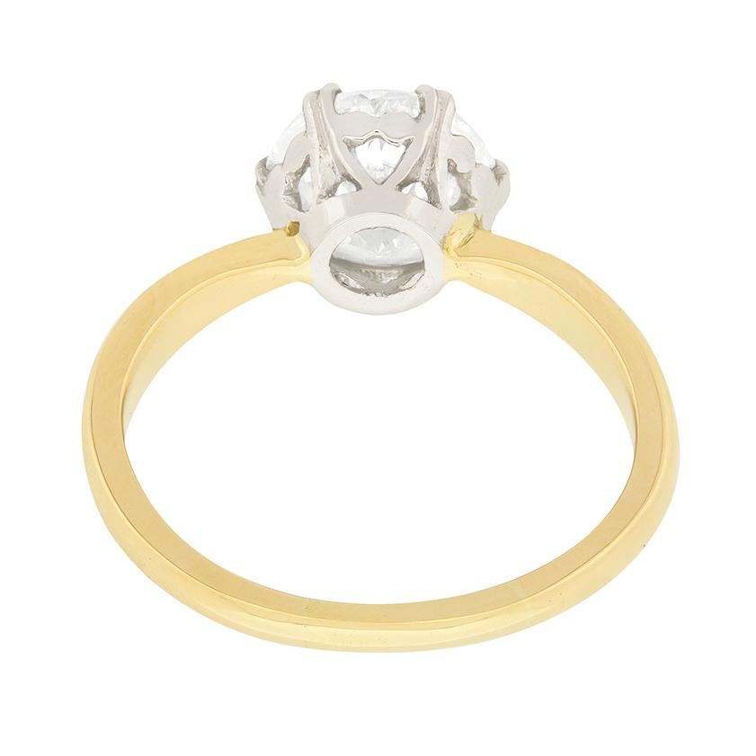Old European Cut Late Art Deco 1.50 Carat Diamond Solitaire Engagement Ring, circa 1930s For Sale