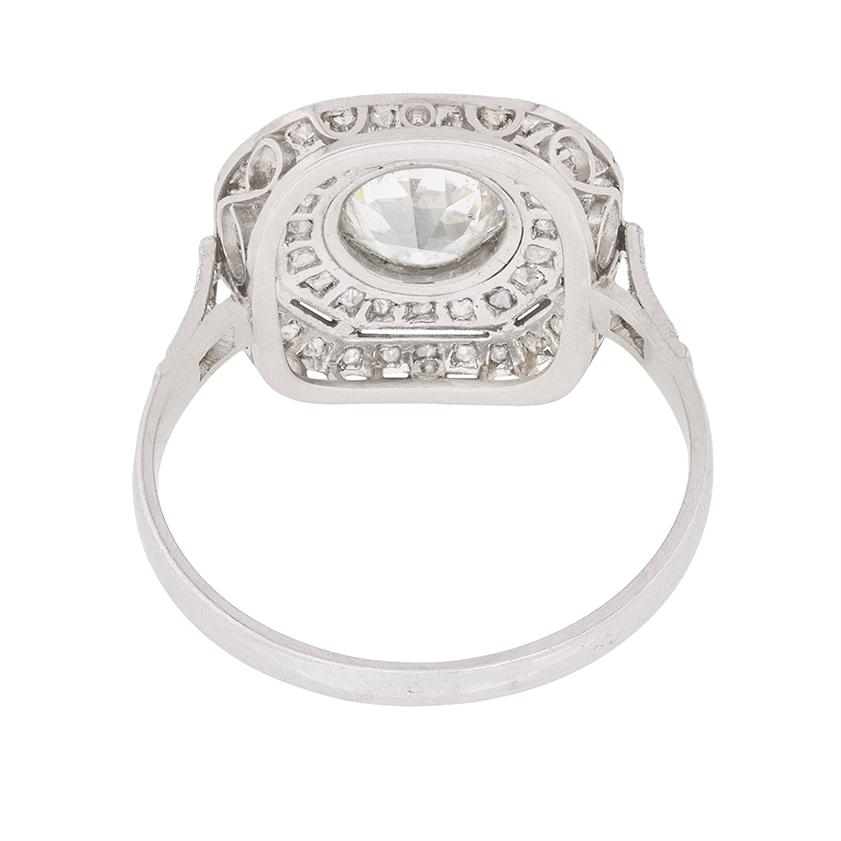 Women's or Men's Late Art Deco 1.58 Carat Old Cut Diamond Double Halo Ring, circa 1930s