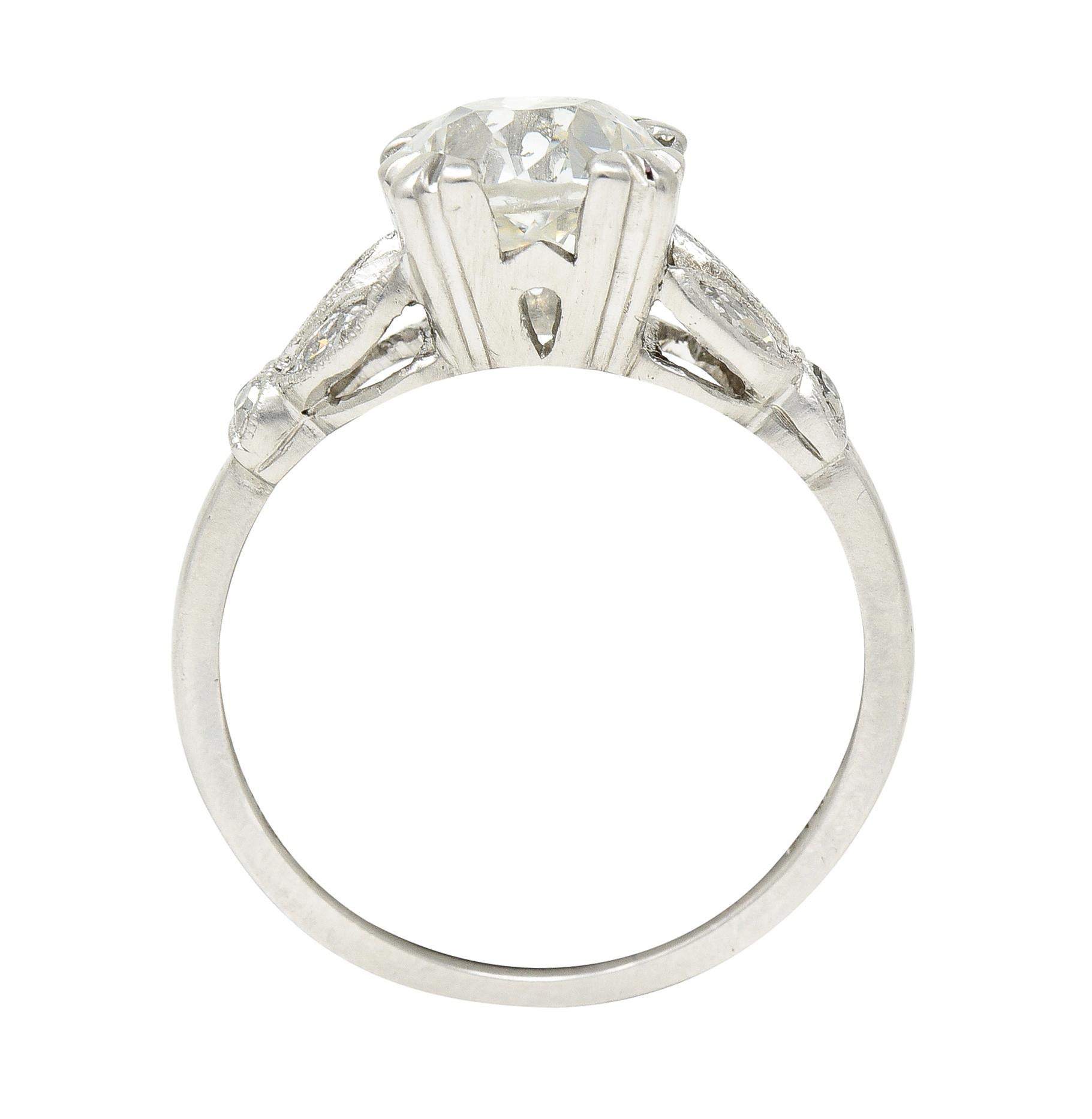 Late Art Deco 1.63 Carats Old European Cut Diamond Platinum Engagement Ring For Sale 6
