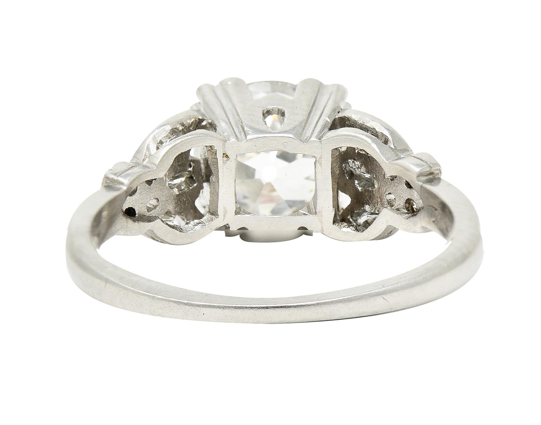 Late Art Deco 1.63 Carats Old European Cut Diamond Platinum Engagement Ring For Sale 1