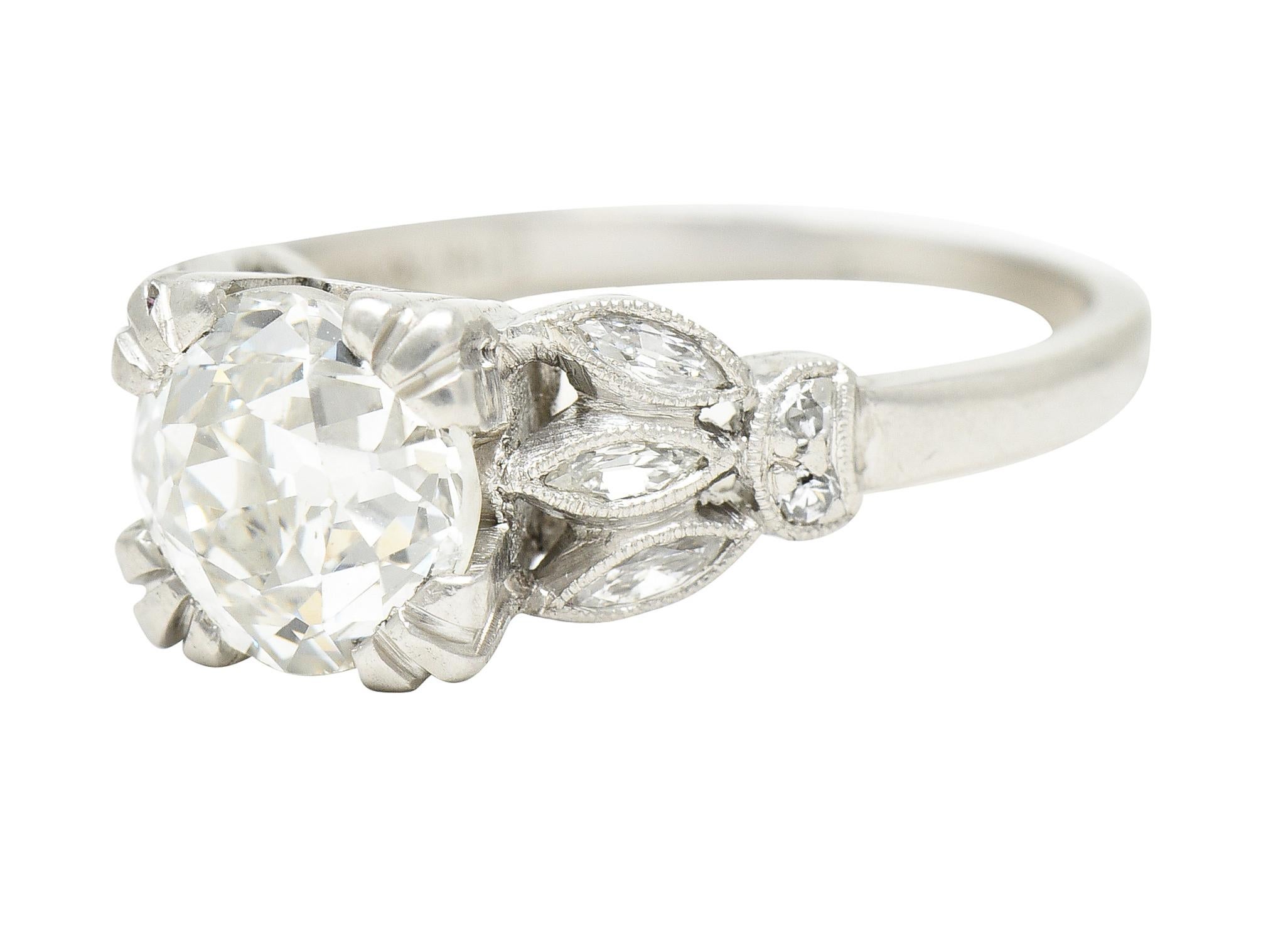 Late Art Deco 1.63 Carats Old European Cut Diamond Platinum Engagement Ring For Sale 3