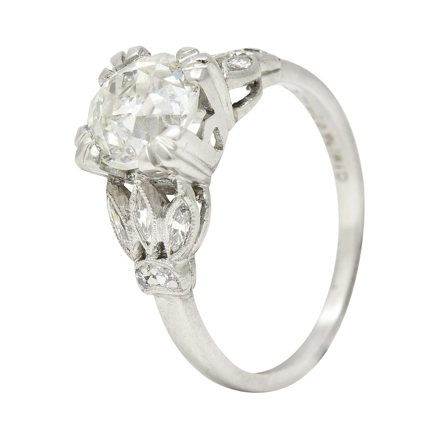 Late Art Deco 1.63 Carats Old European Cut Diamond Platinum Engagement Ring For Sale 5