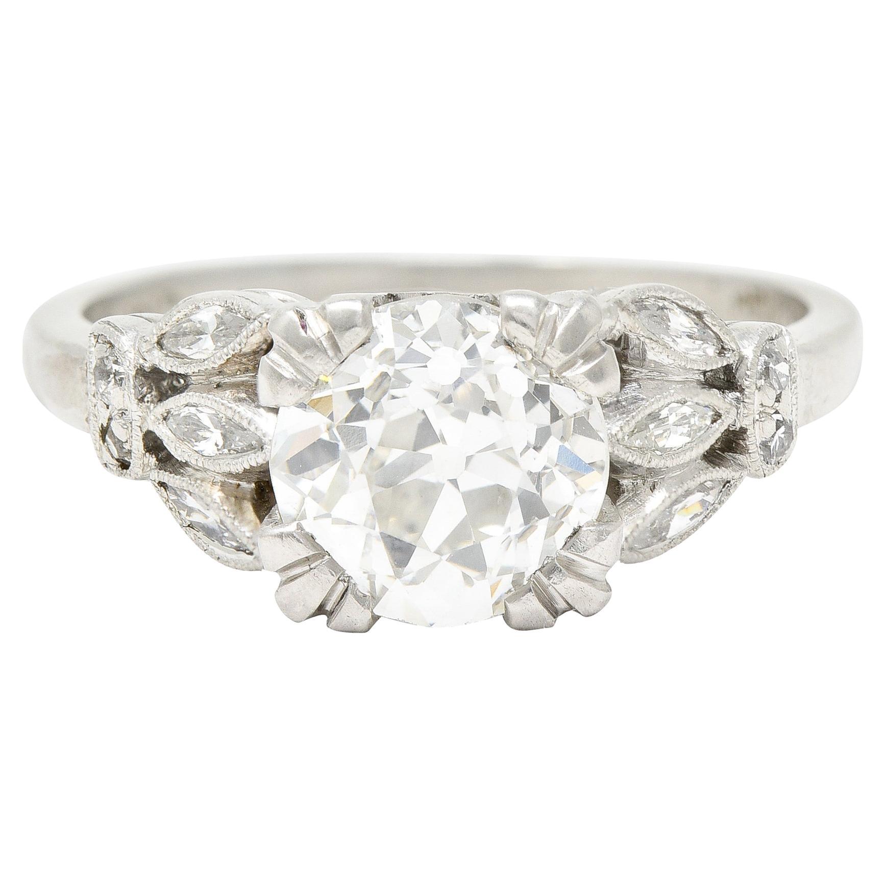 Late Art Deco 1.63 Carats Old European Cut Diamond Platinum Engagement Ring For Sale