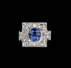1.80 Carat Natural Ceylon Sapphire 1.90 Carat Diamond Ring
