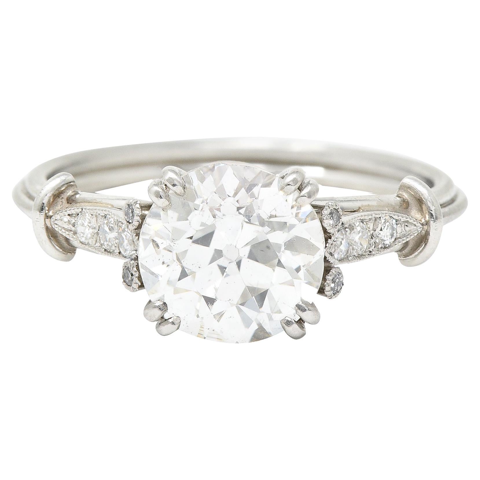 Late Art Deco 1.83 Carats Old European Diamond Platinum Milgrain Engagement Ring