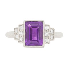 Vintage Late Art Deco 1.85 Carat Amethyst and Diamond Cocktail Ring, circa 1940s