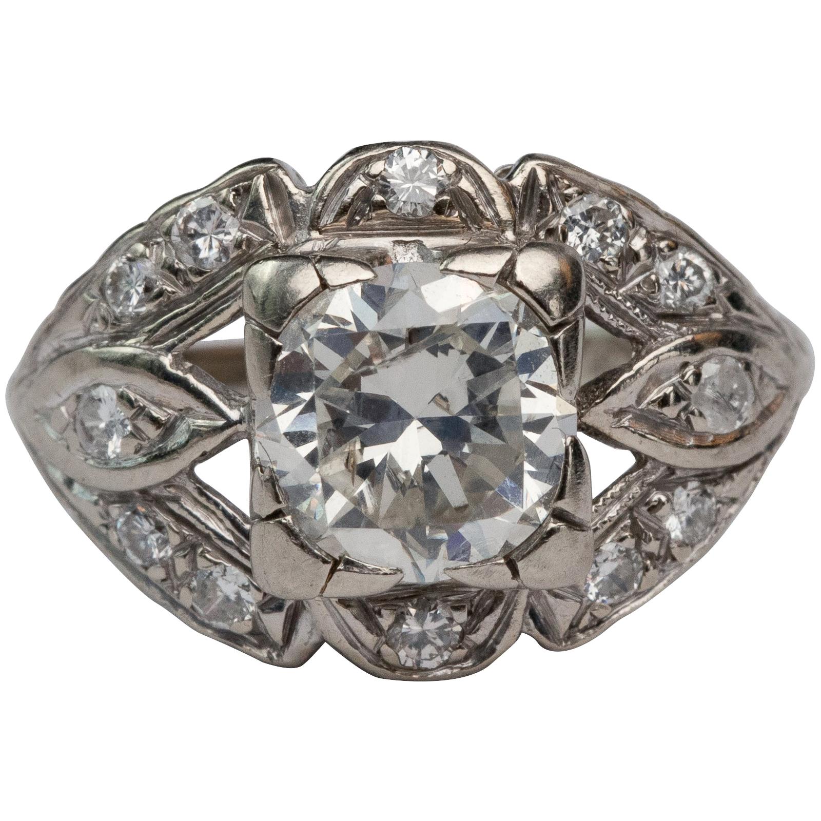 Late Art Deco 1.88 Carat Round Transition Cut Diamond Platinum Ring