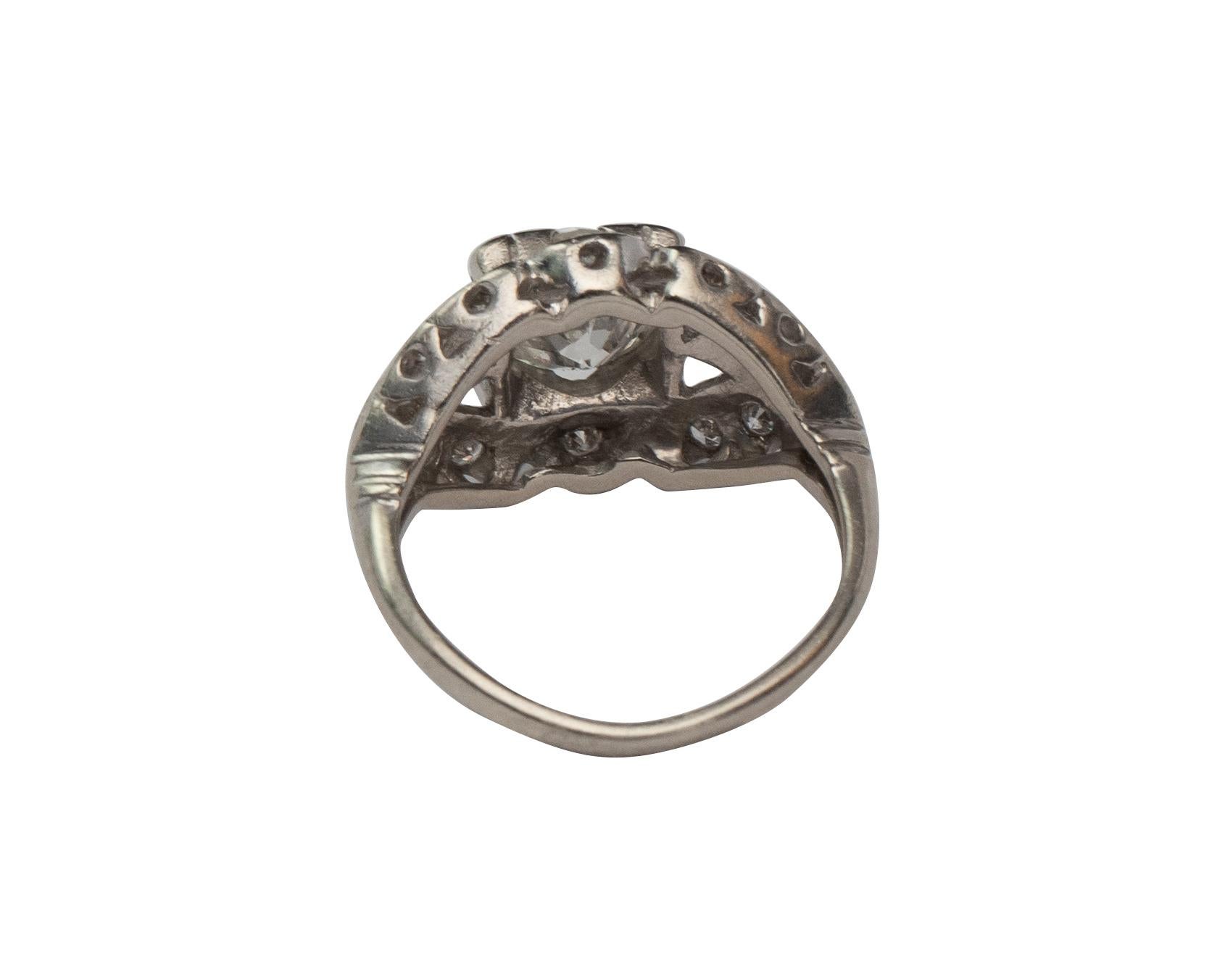 Women's Late Art Deco 1.88 Carat Round Transition Cut Diamond Platinum Ring