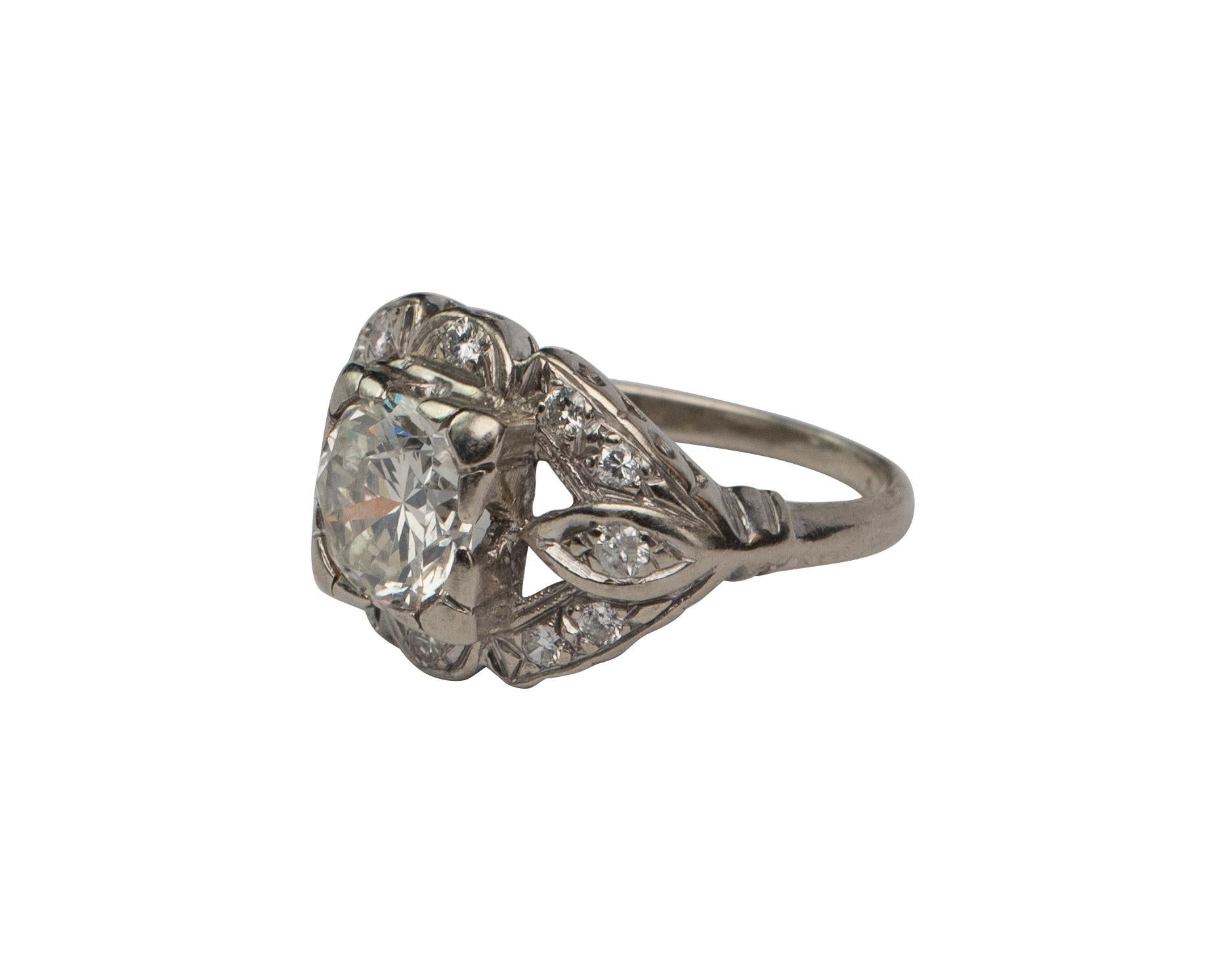 Late Art Deco 1.88 Carat Round Transition Cut Diamond Platinum Ring 1