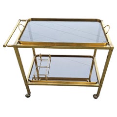 Vintage Late Art Deco 2-Tier Gilt Bronze Bar Trolley by Maison Bagués, France 1950s