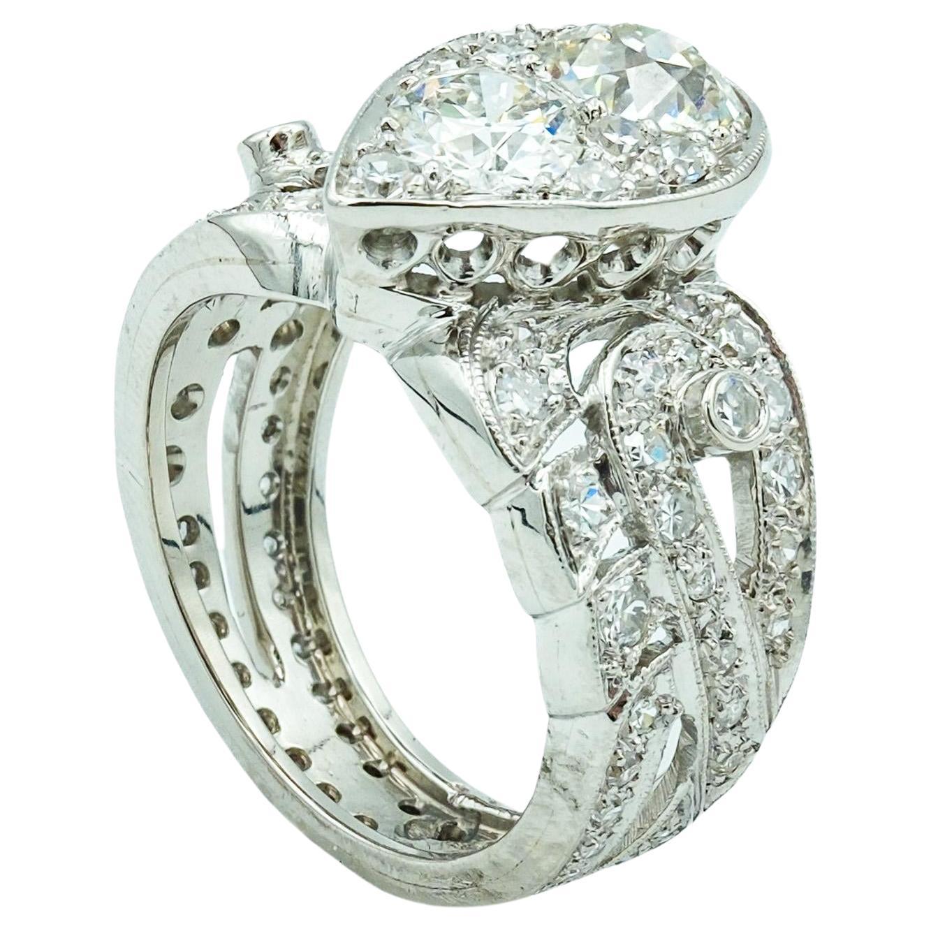 Late Art Deco 2.21ctw Diamond Pear Shaped Cocktail Engagement Ring in Platinum