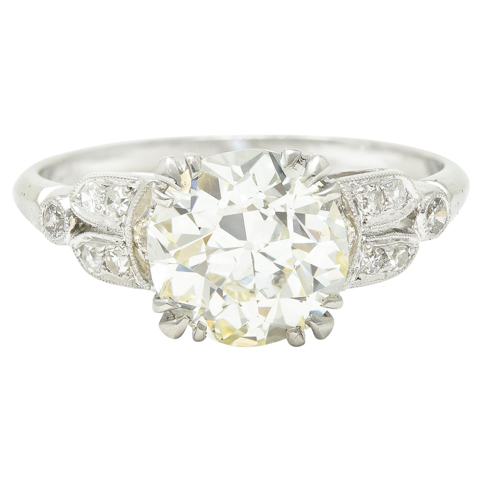 Late Art Deco 2.60 Carats Old European Cut Diamond Platinum Arch Engagement Ring