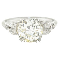 Late Art Deco 2.60 CTW Old European Cut Diamond Platinum Arch Engagement Ring