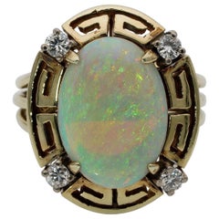 Vintage Late Art Deco 2.90 Carat Natural Opal and Diamond Rare Ring