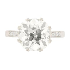 Anillo solitario de diamantes talla cojín antiguos Art Déco de 4,23 ct, hacia 1930