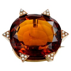 Late Art Deco 79.00 Ct Untreated Large Madeira Citrine Brooch