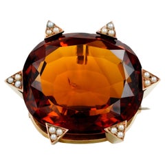 Late Art Deco 79.00 Ct Untreated Large Madeira Citrine Brooch 