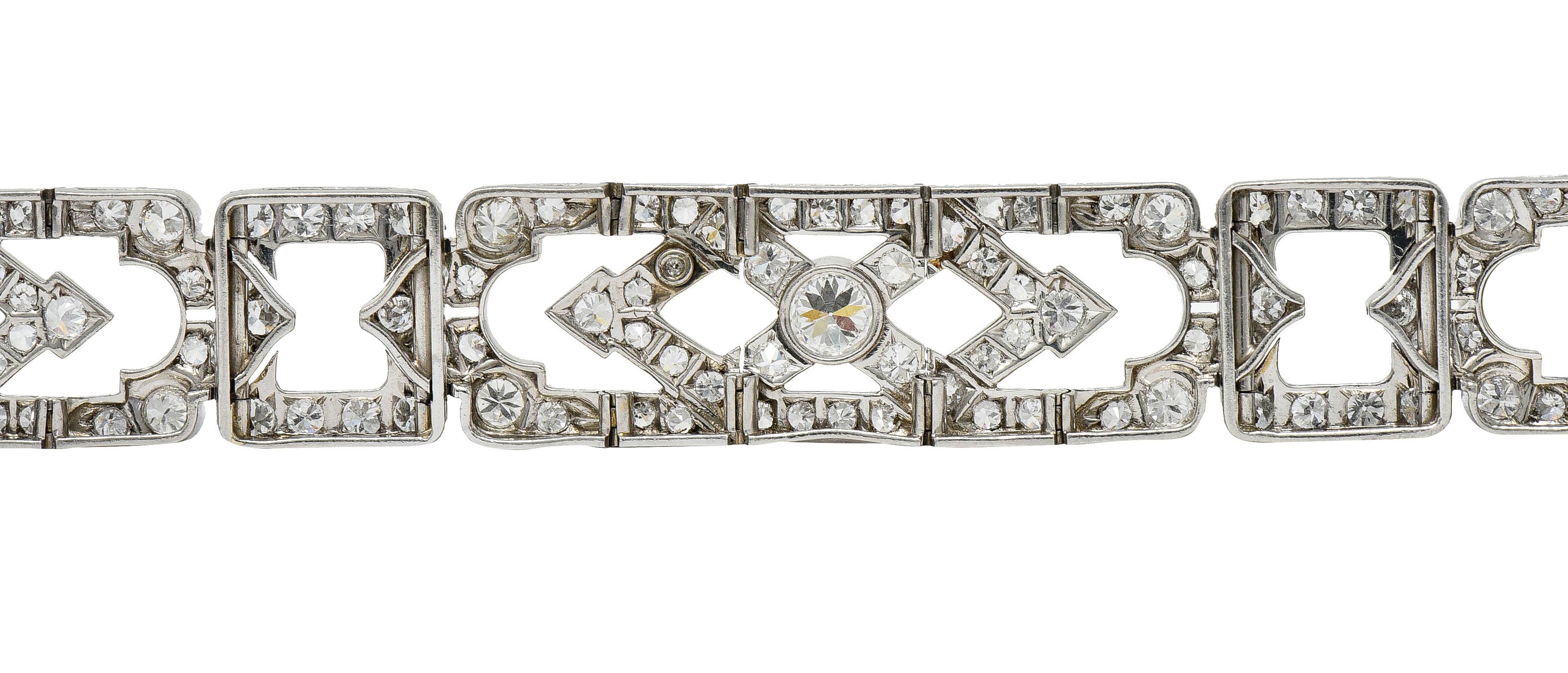 Late Art Deco 9.00 Carats Diamond Platinum Wide Line Bracelet, Circa 1930 5