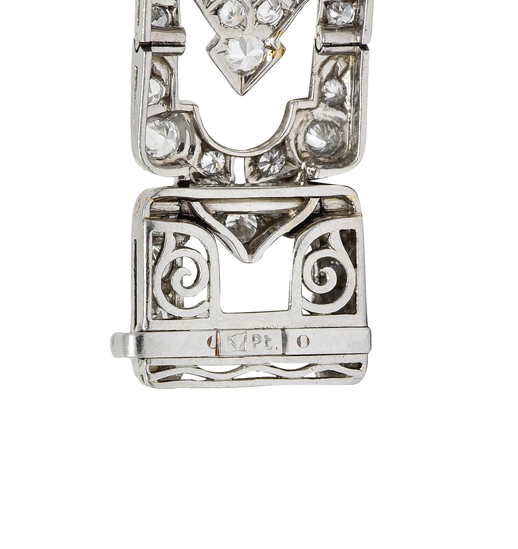 Late Art Deco 9.00 Carats Diamond Platinum Wide Line Bracelet, Circa 1930 6