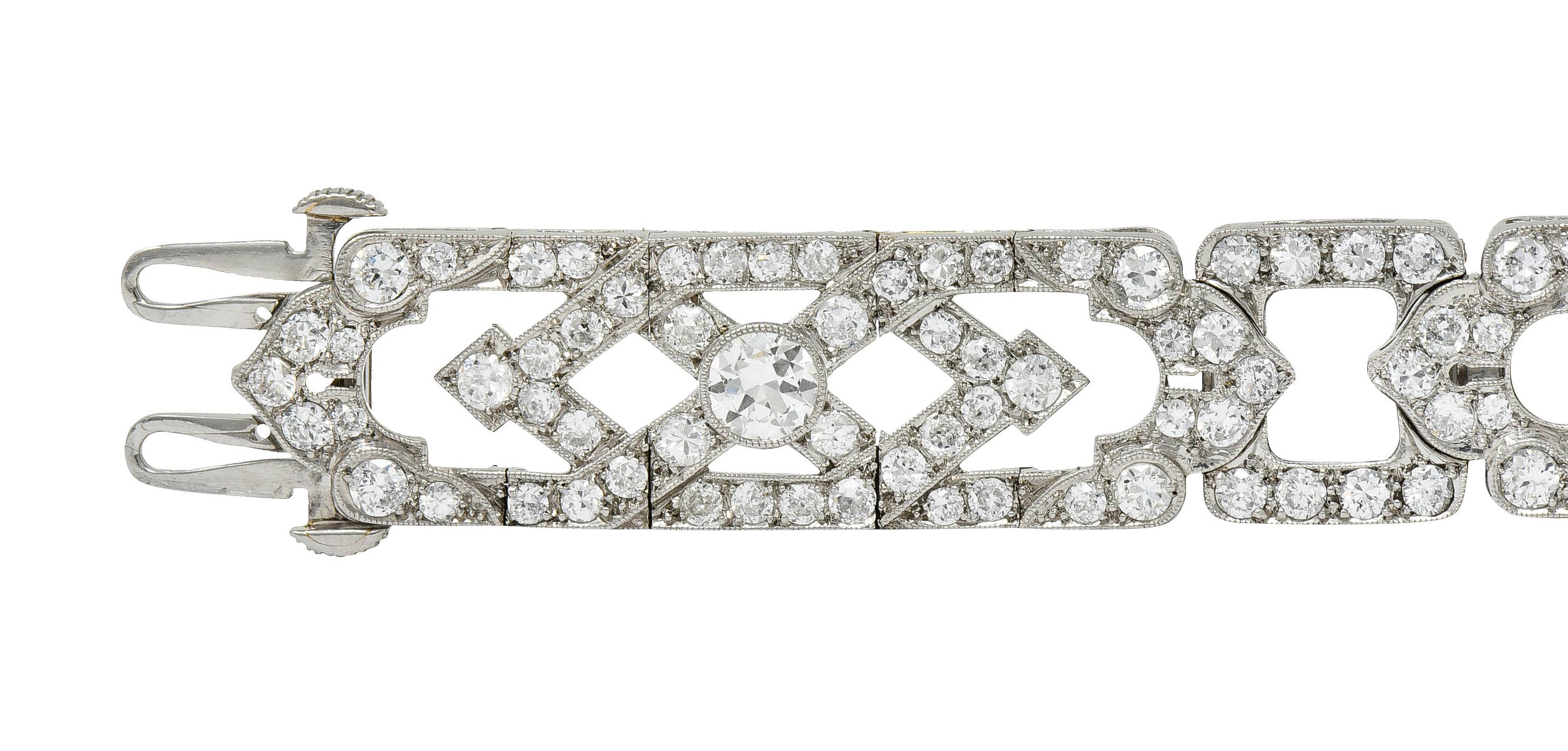 Late Art Deco 9.00 Carats Diamond Platinum Wide Line Bracelet, Circa 1930 2