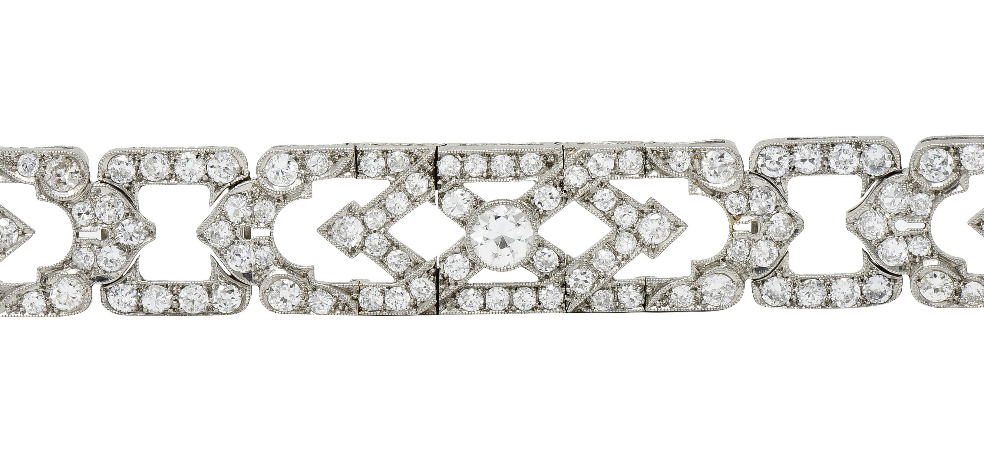 Late Art Deco 9.00 Carats Diamond Platinum Wide Line Bracelet, Circa 1930 3
