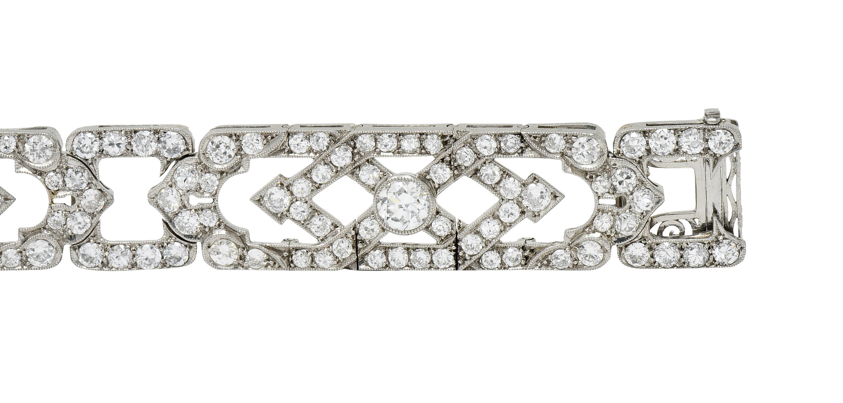 Late Art Deco 9.00 Carats Diamond Platinum Wide Line Bracelet, Circa 1930 4