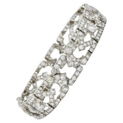 Late Art Deco 9.00 Carats Diamond Platinum Wide Line Bracelet, Circa 1930