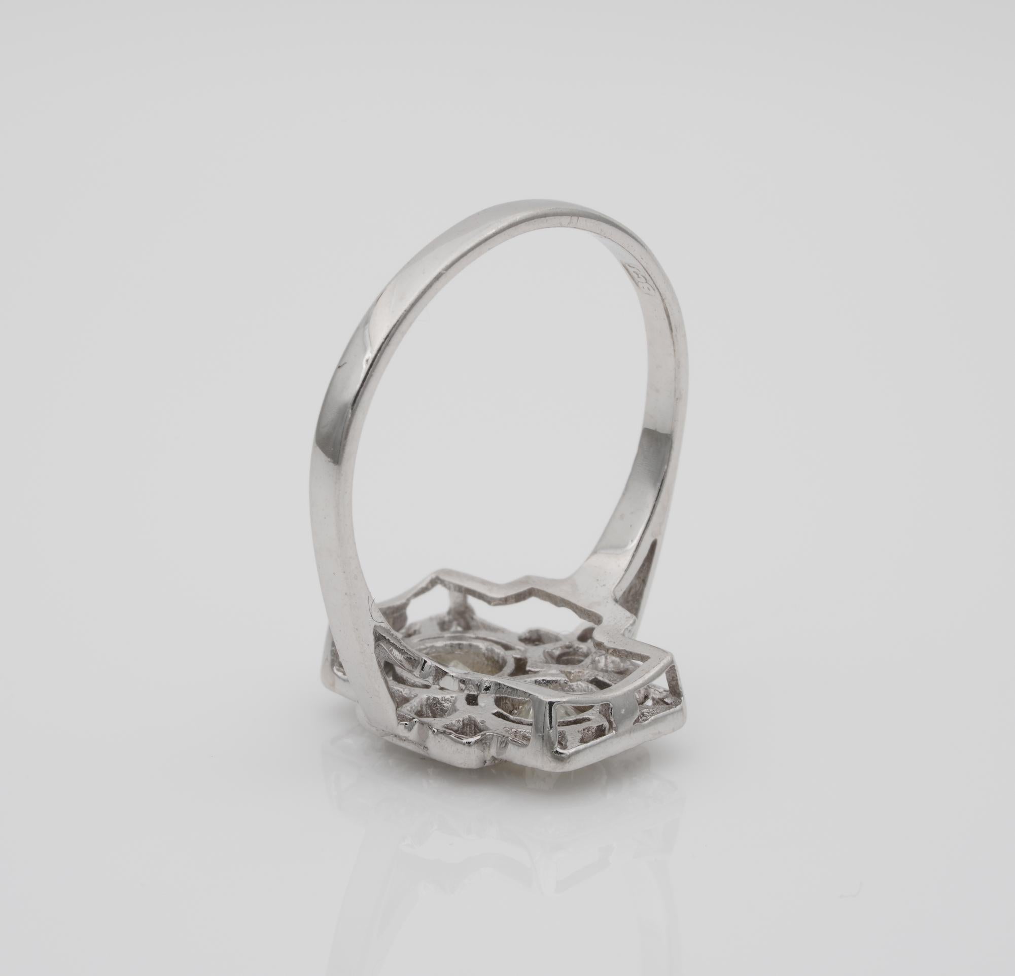 Women's Late Art Deco .96 Carat I/J VVS Diamond Twin Ring For Sale