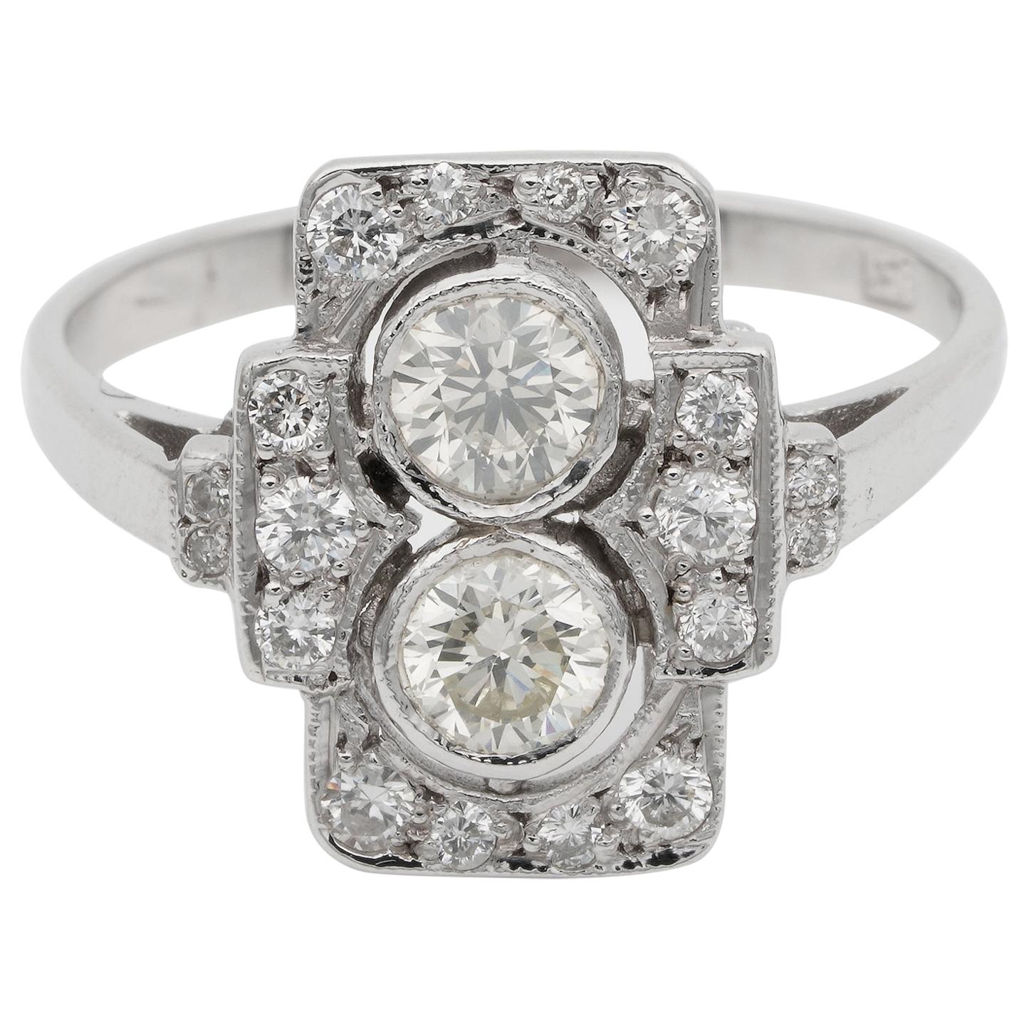 Late Art Deco .96 Carat I/J VVS Diamond Twin Ring For Sale
