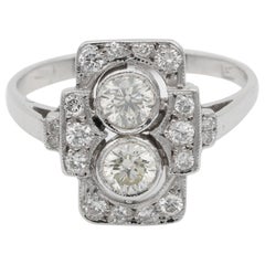 Late Art Deco .96 Carat I/J VVS Diamond Twin Ring