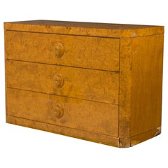 Late Art Deco American Burl Birch 3-Drawer Commode Chest