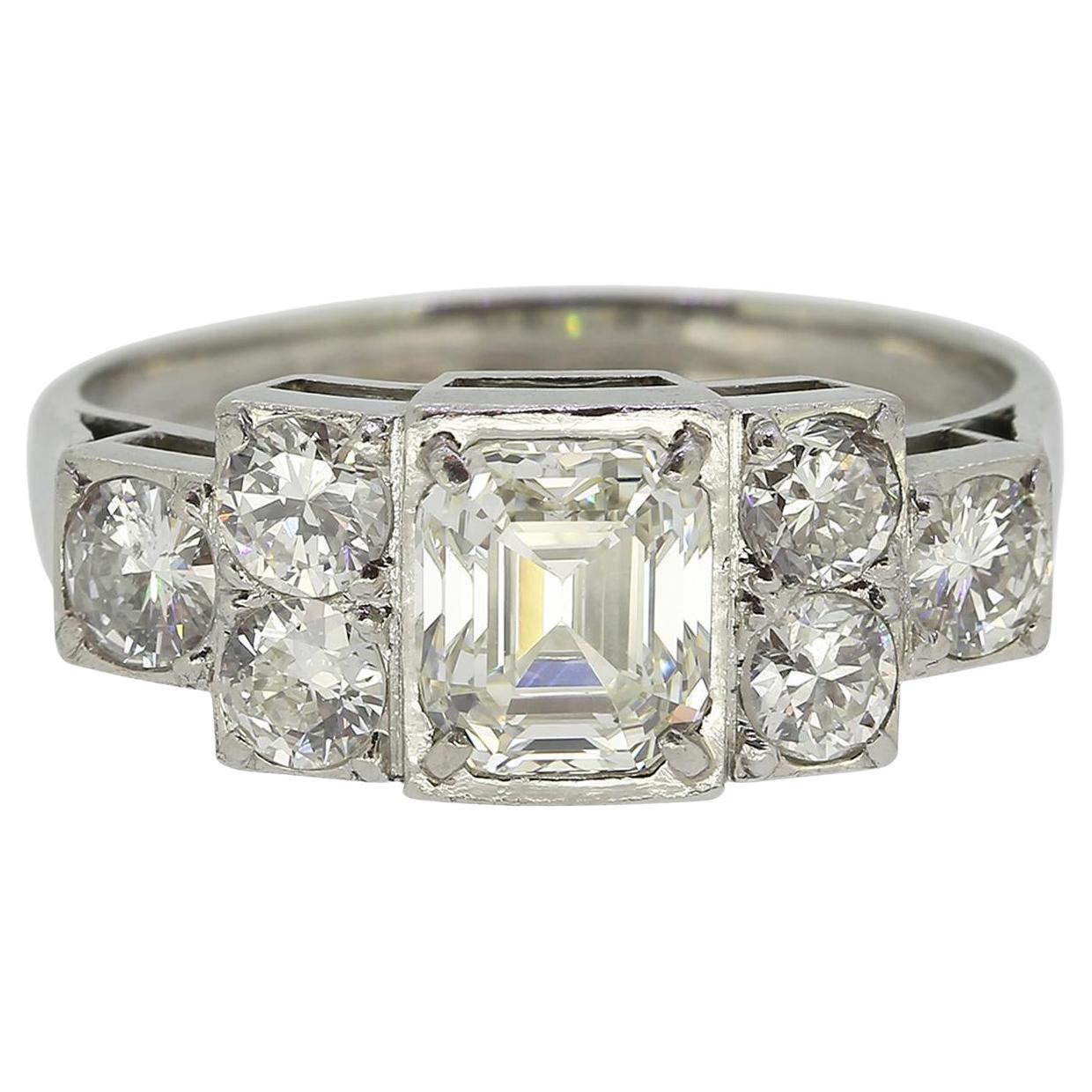 Late Art Deco Asscher Cut Diamond Ring For Sale