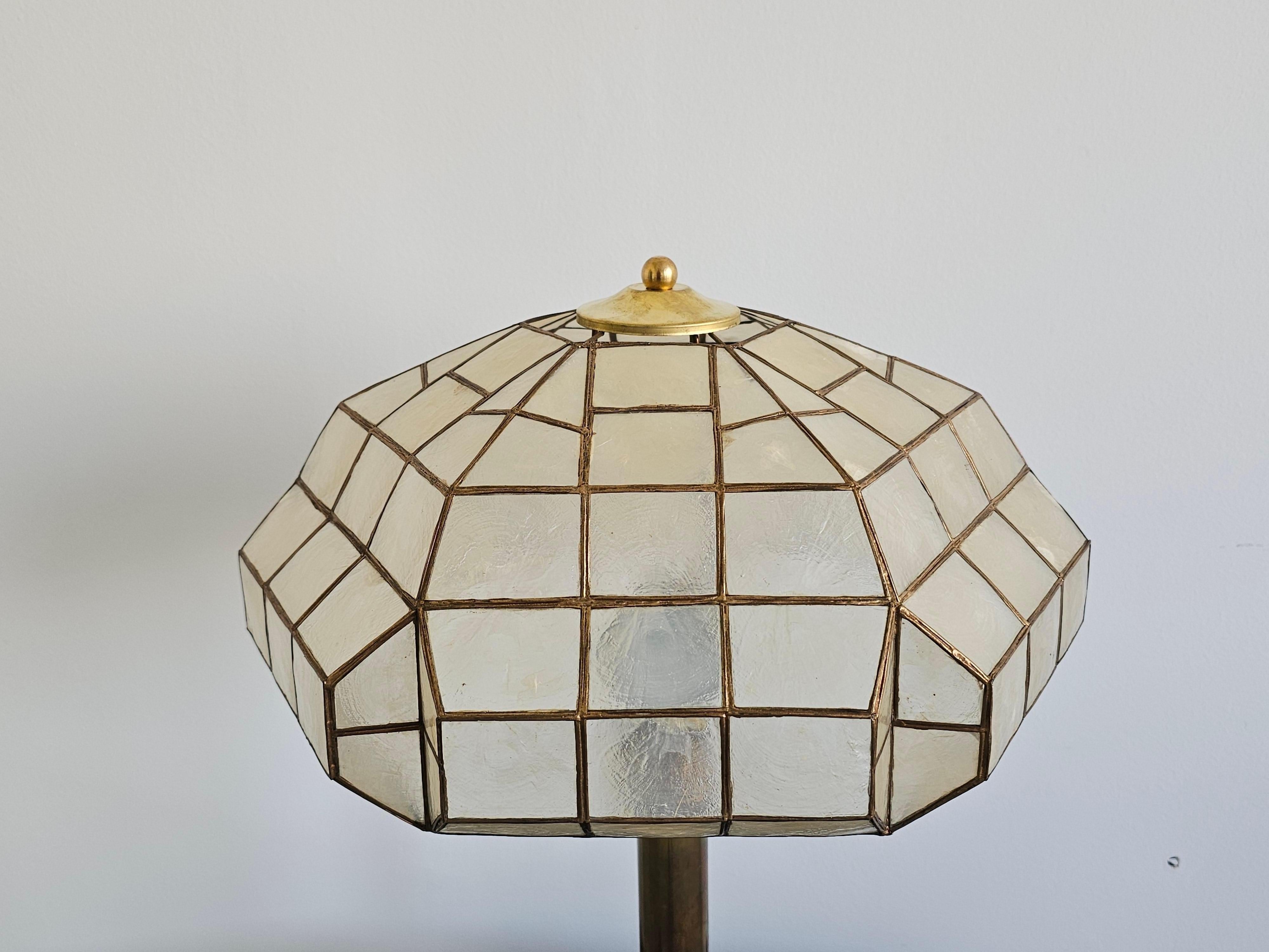 Late Art Deco Brass Table Lamp with Capiz Shell Shade, Austria 1950s 1