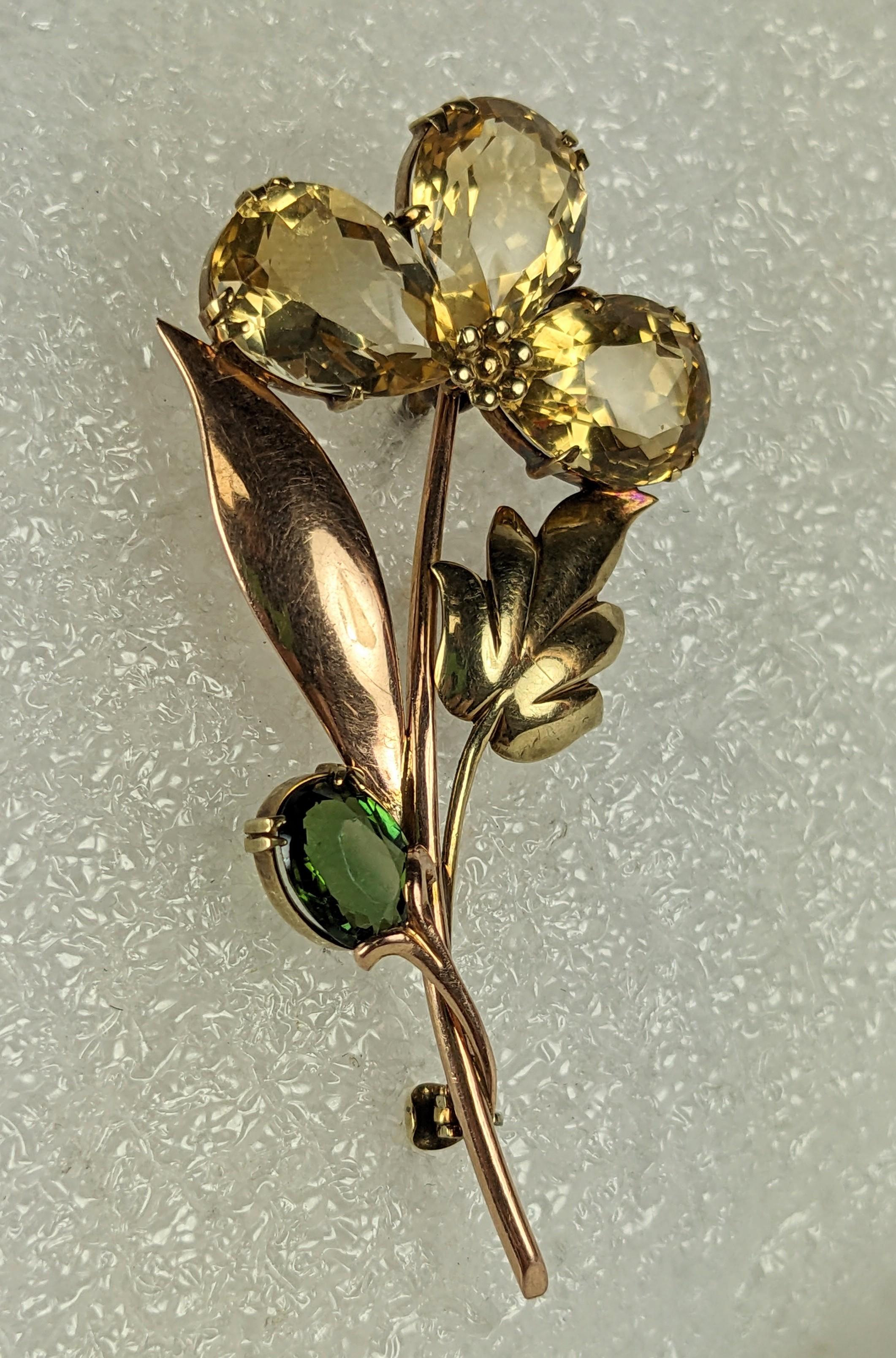 Late Art Deco Citrine and Tourmaline Spray In Excellent Condition For Sale In New York, NY