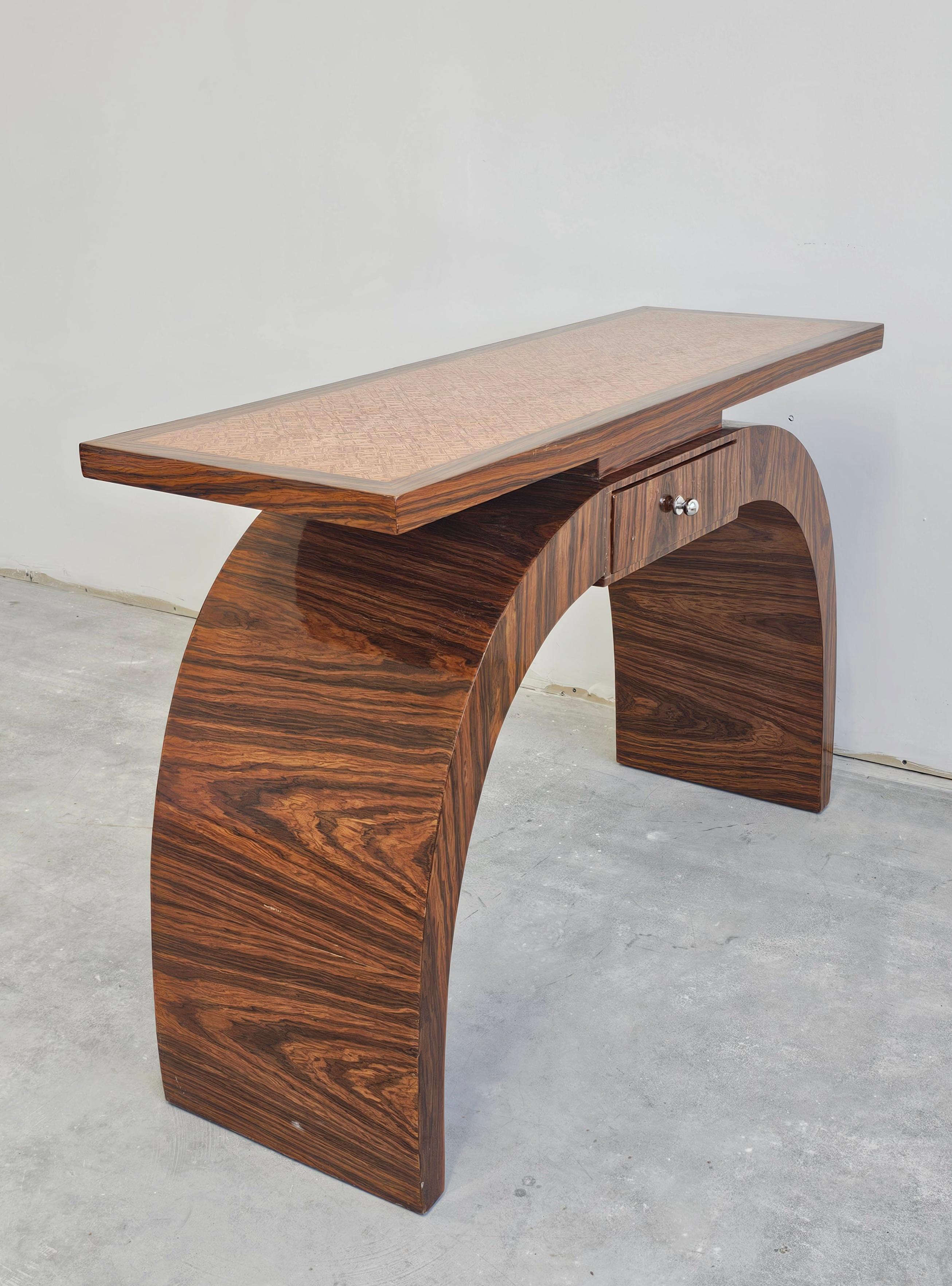Late Art Deco Console Table with a drawer done in Walnut Veneer, Austria 1950s For Sale 4