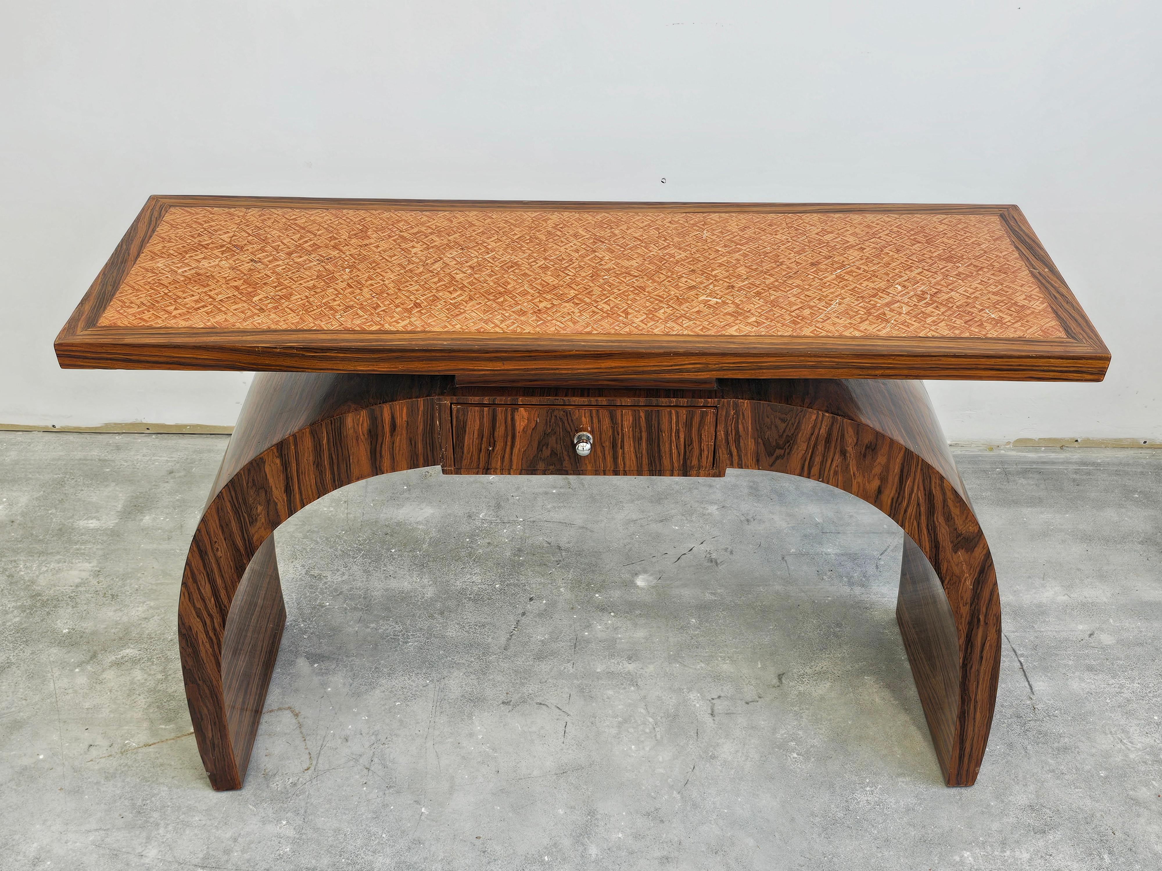 Late Art Deco Console Table with a drawer done in Walnut Veneer, Austria 1950s For Sale 5