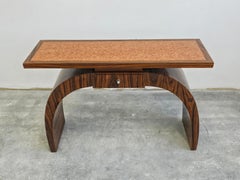 Tavolo da console in stile tardo Art Déco con cassetto in impiallacciato di noce, Austria, anni '50