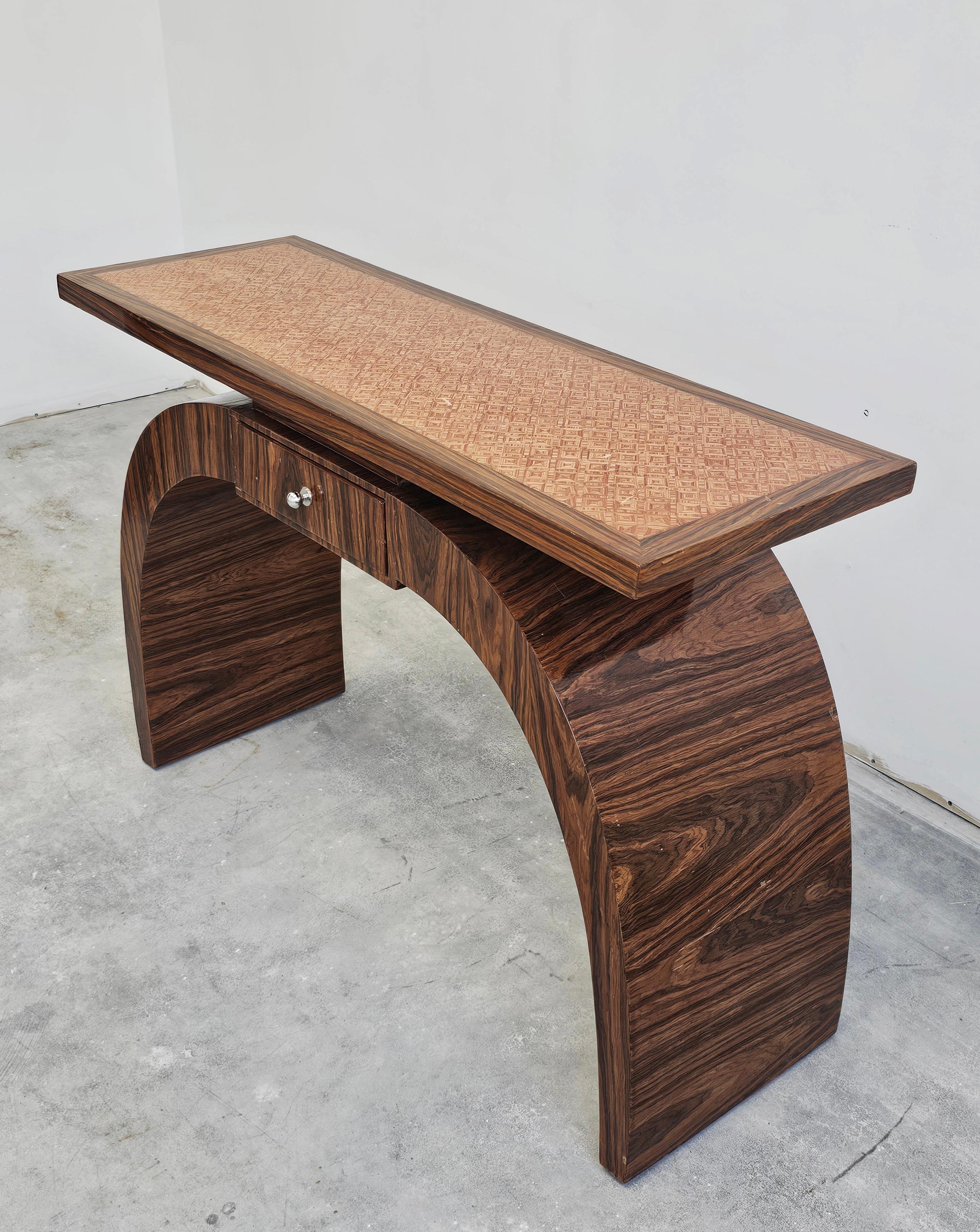 Mid-20th Century Late Art Deco Console Table with a drawer done in Walnut Veneer, Austria 1950s For Sale