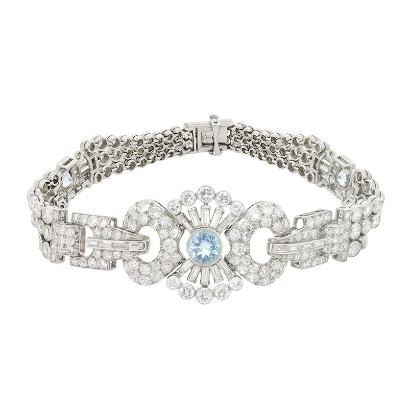 Late Art Deco Diamond and Aquamarine Bracelet, circa 1940s