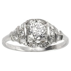 Late Art Deco Diamond and Platinum Ring, 0.85 Carats H SI1, Circa 1940