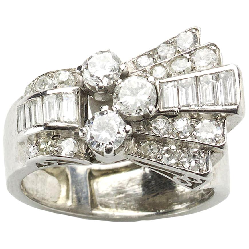 Late Art Deco Diamond And Platinum Ring, 1.60ct, Circa 1940