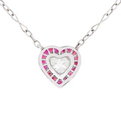 Late Art Deco Diamond and Ruby Heart Pendant, circa 1930s