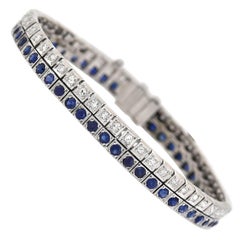 Late Art Deco Diamond and Sapphire Line Bracelet