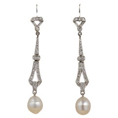 Vintage Late Art Deco Diamond Baroque Pearl 18 KT Earrings