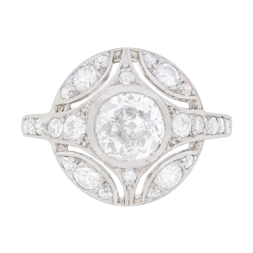 Late Art Deco Diamond Cluster Ring, circa 1930s For Sale
