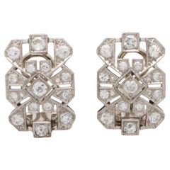 Late Art Deco Diamond Panel Earrings Set in Platinum and 18k White Gold