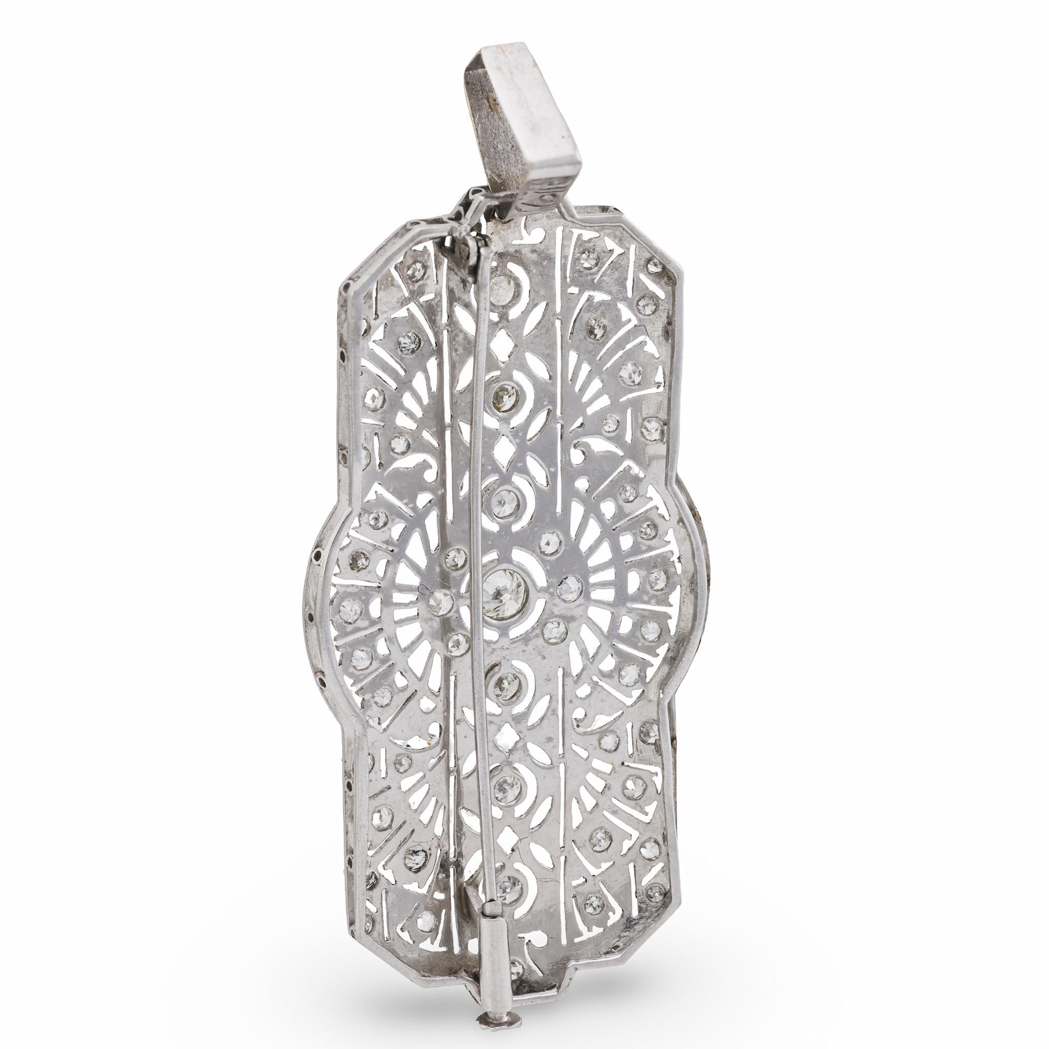 Art déco Broche pendentif art déco tardif en diamant et platine en vente