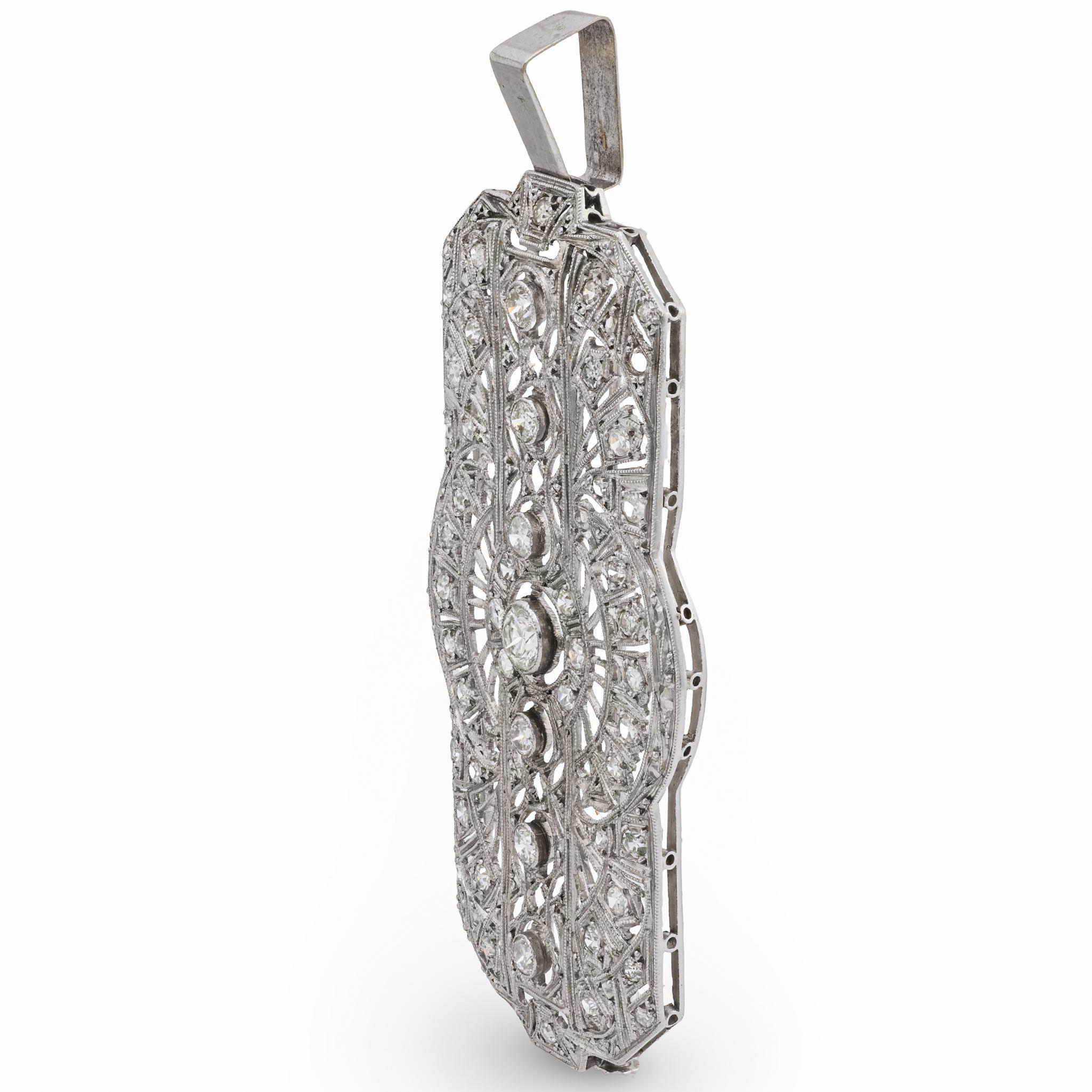 Broche pendentif art déco tardif en diamant et platine Bon état - En vente à Beverly Hills, CA