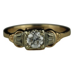 Late Art Deco Diamond Solitaire Two-Tone Ring